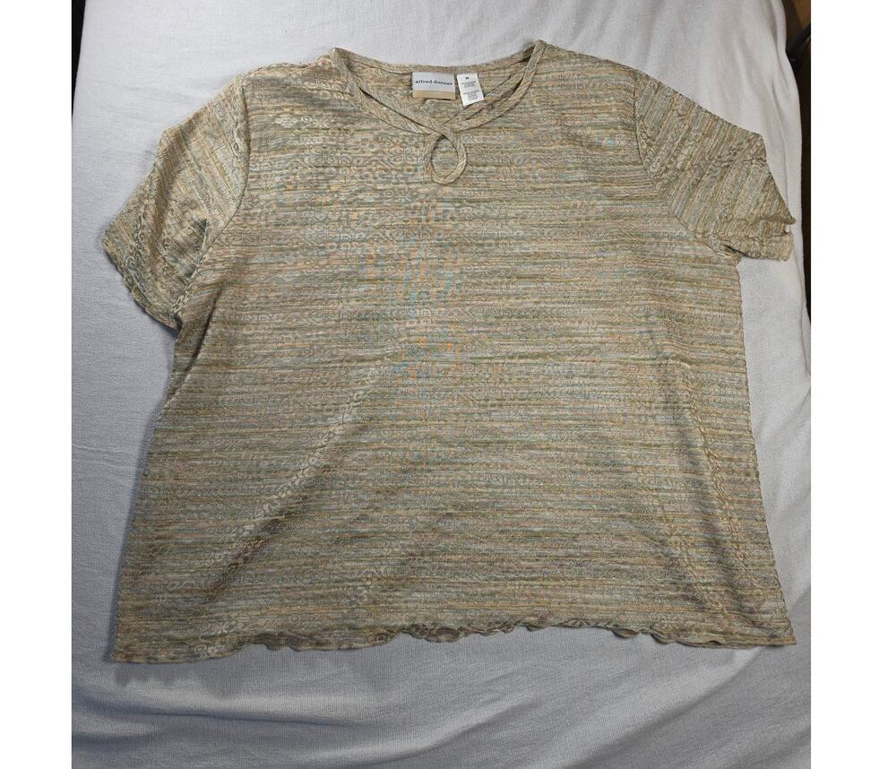 Alfred Dunner 2X Metallic Space Dye Boho Top Green